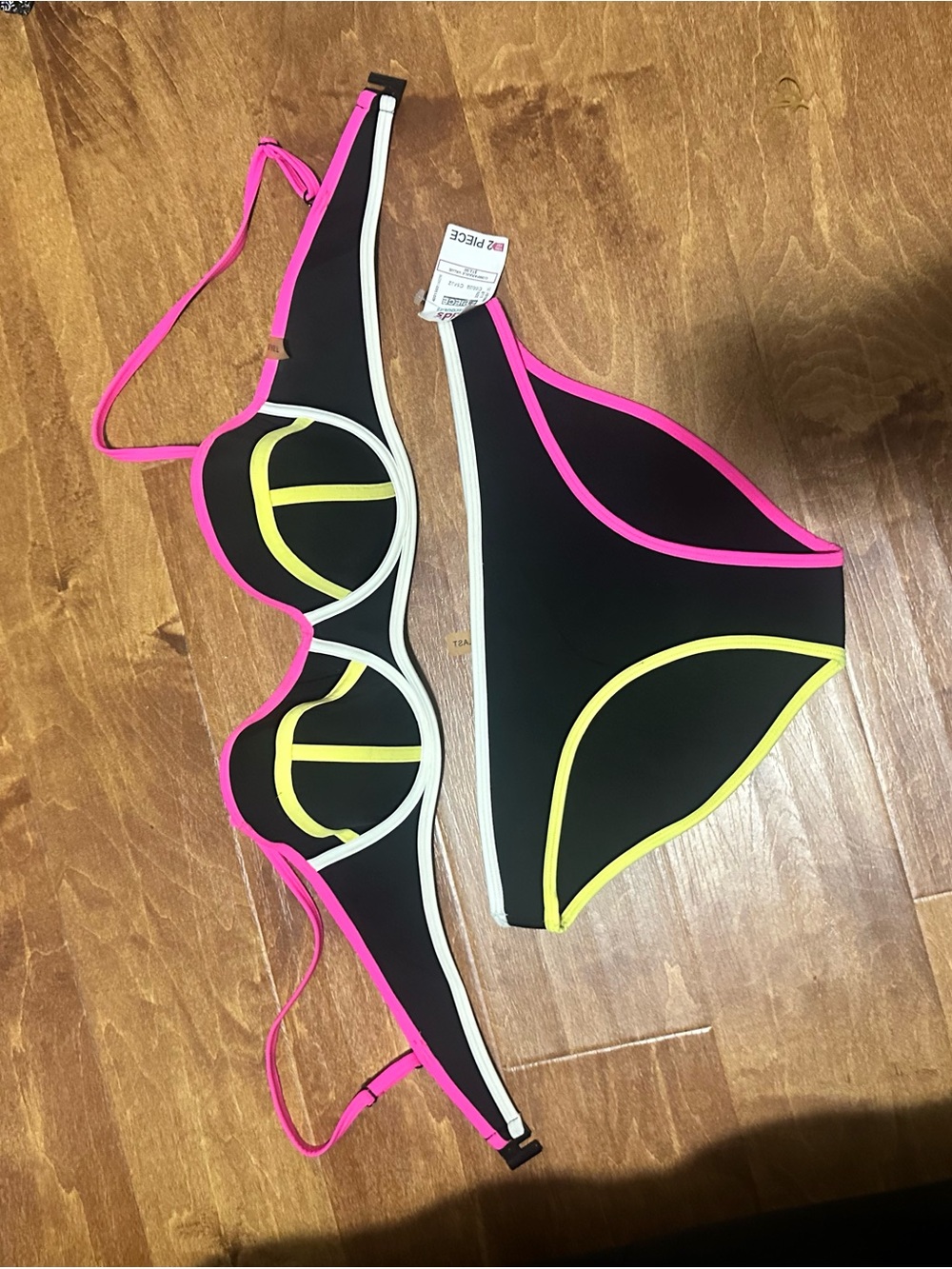 Black Neon-Trim Bikini Set - Women Swim